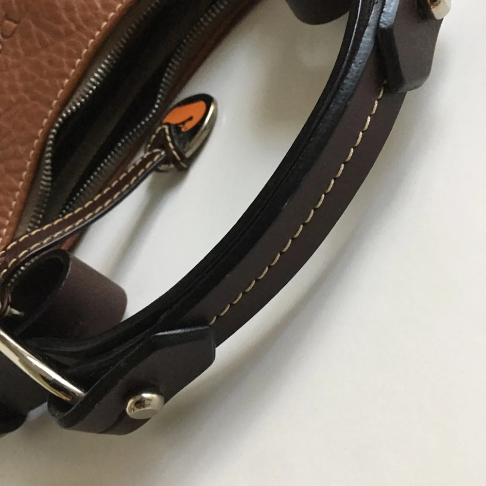 Dooney & Bourke Hobo Shoulder Handbag Purse Pebbled Leather Brown Silver Zip